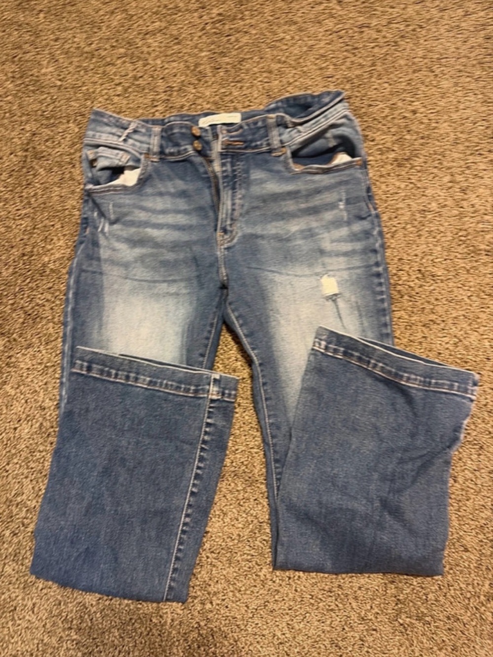 KanCan Light-Med Wash Straight Leg Jeans with Distressing